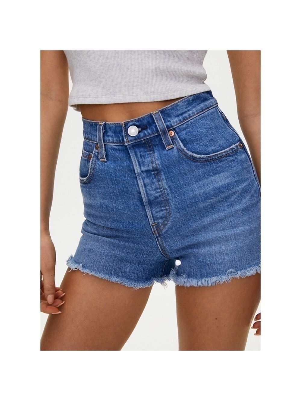 Levi’s Ribcage High Rise Raw Edge Jean Shorts - Picture 2 of 12